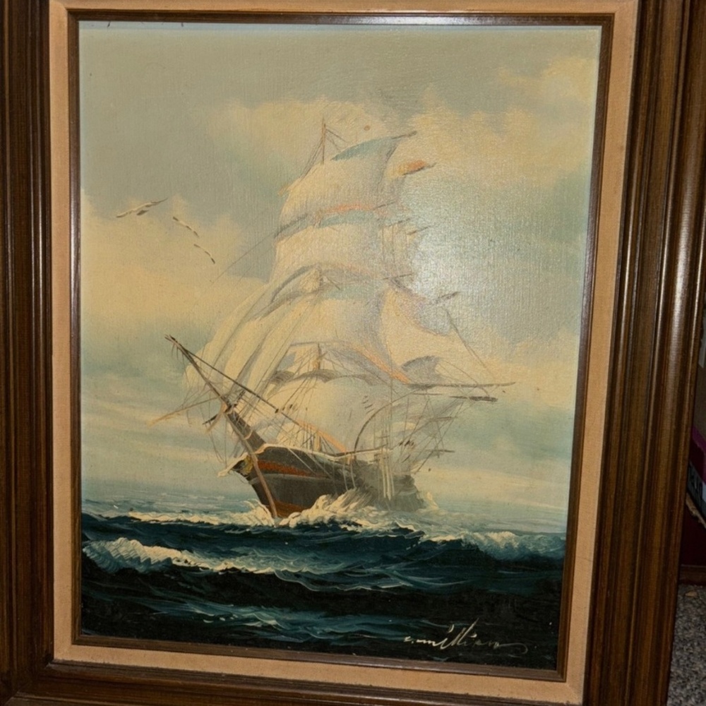 C. Million Vintage Clipper Ship Boat Oil Canvas Painting Nautical Maritime